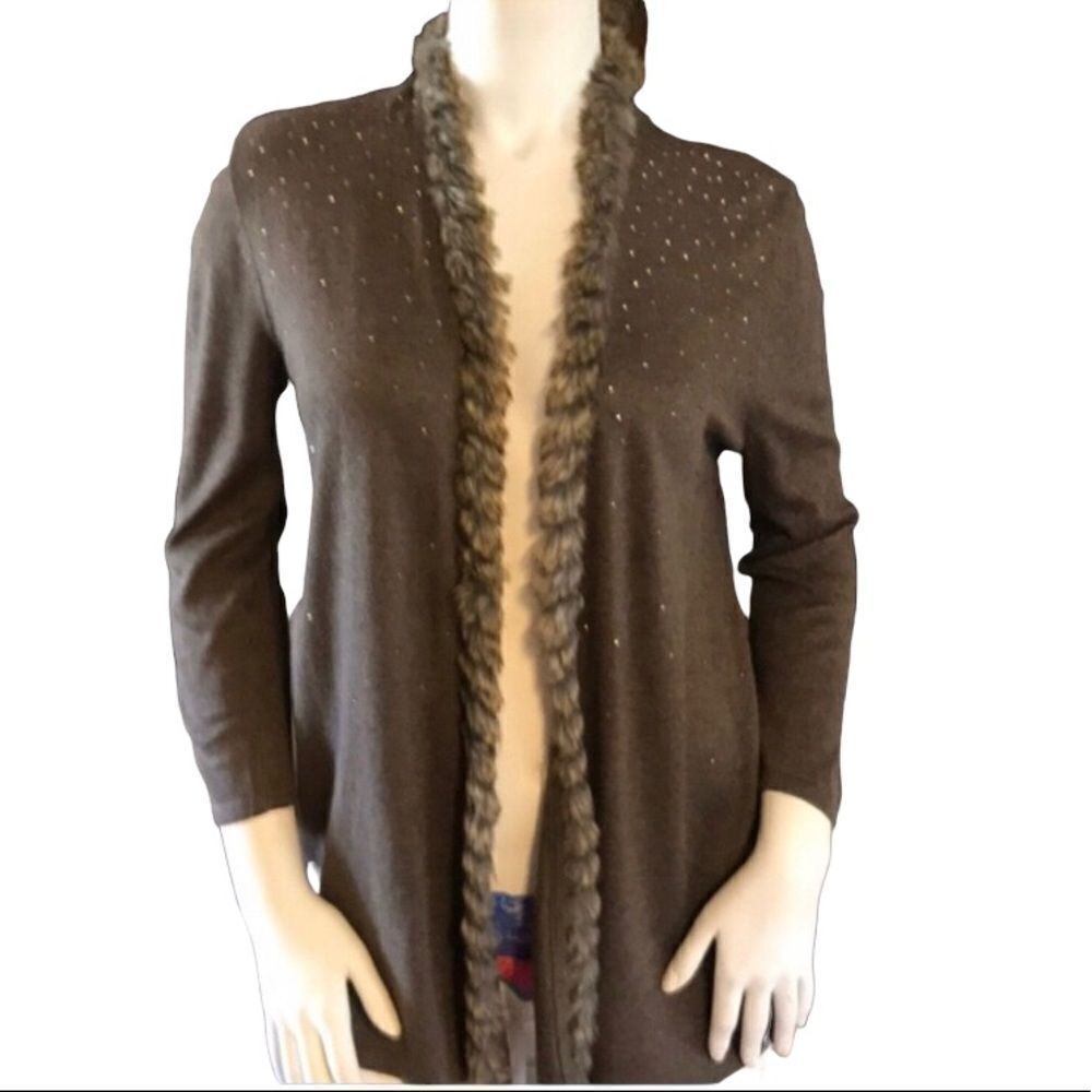 Chico’s Brown Sweater Faux Fur Size 0 (Size SMALL)